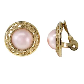 Pink Faux Pearl Button Clip-On Earrings