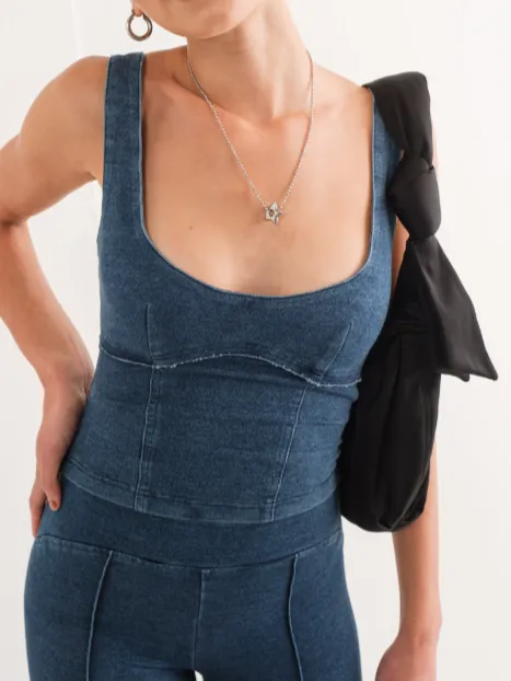 Cotton Denim Corset Top