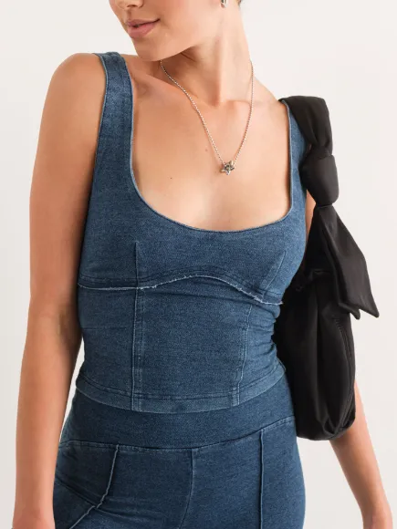 Cotton Denim Corset Top