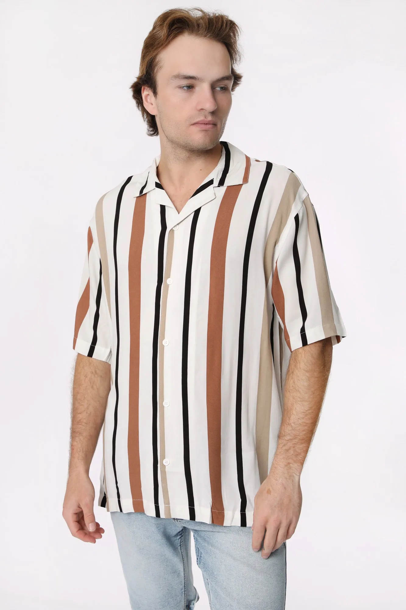 Striped Rayon Button-Up