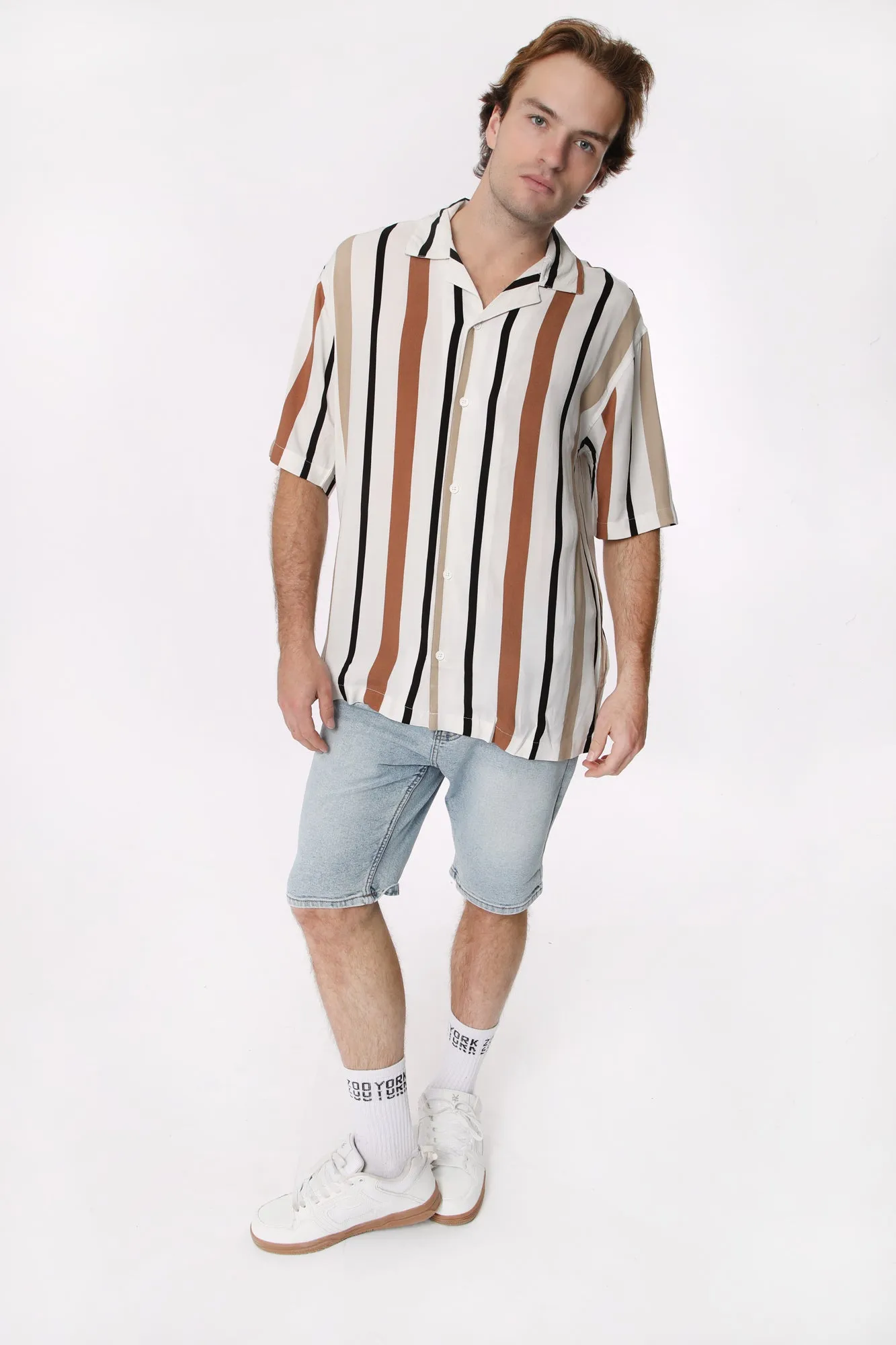 Striped Rayon Button-Up