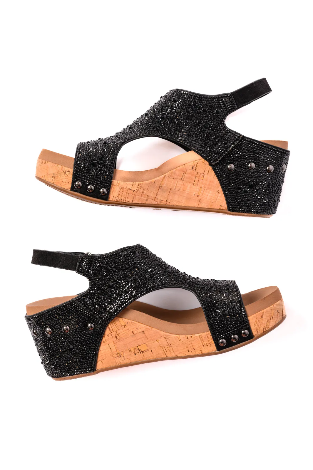 Stylish Black Rhinestone Wedge Sandals