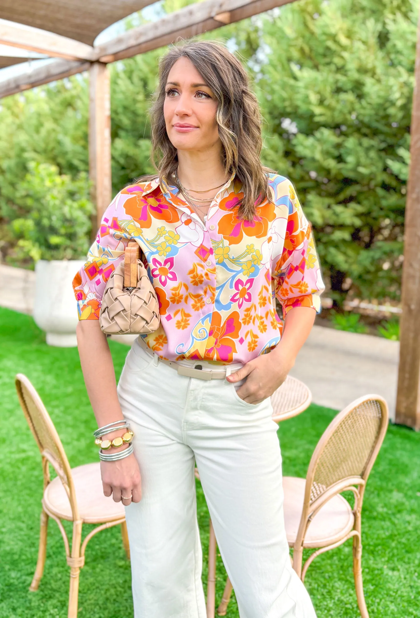 Floral Print Button-Up Blouse