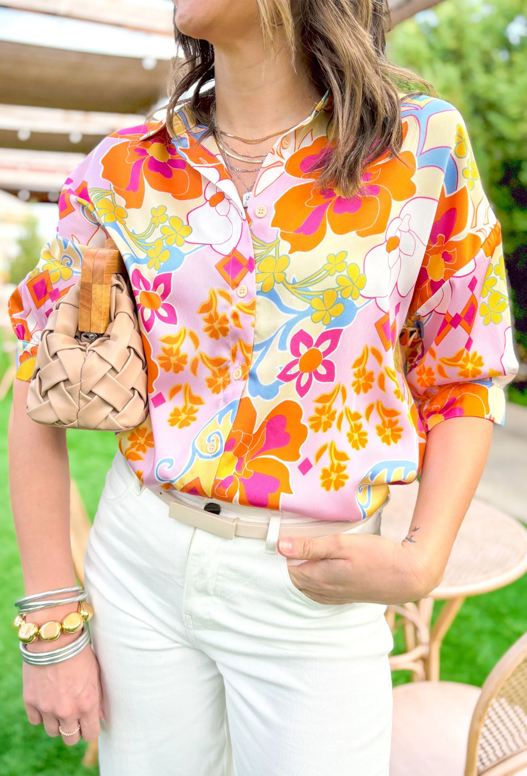 Floral Print Button-Up Blouse