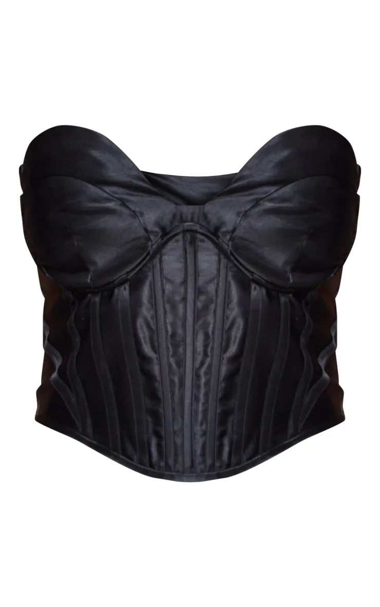 Black Crop Corset Tops with Curved Bust Boning