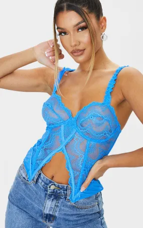 Tops - Blue Lace Split Hem Corset