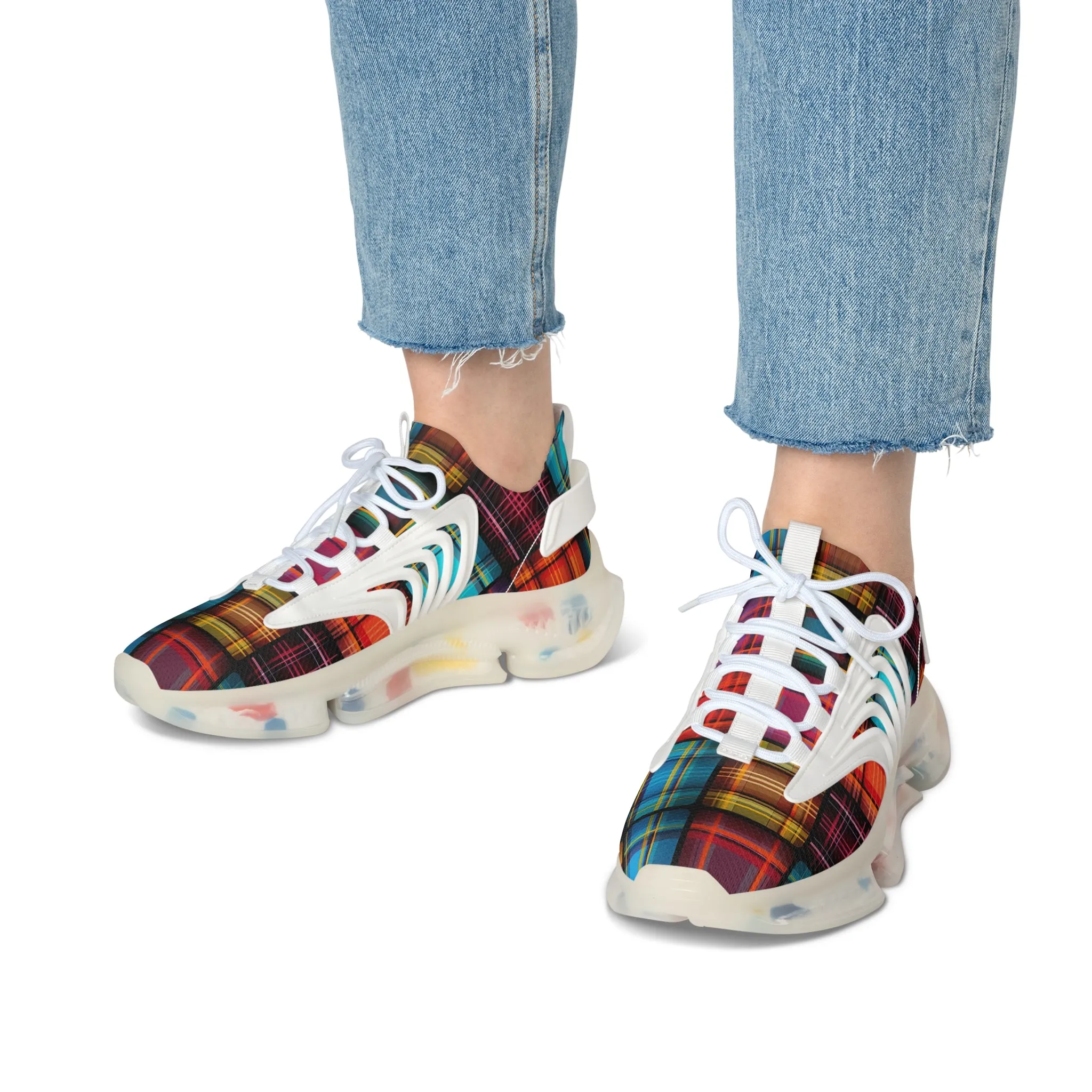 Blue-Purple Red Checkred Women's Mesh Sneakers TRT-000004