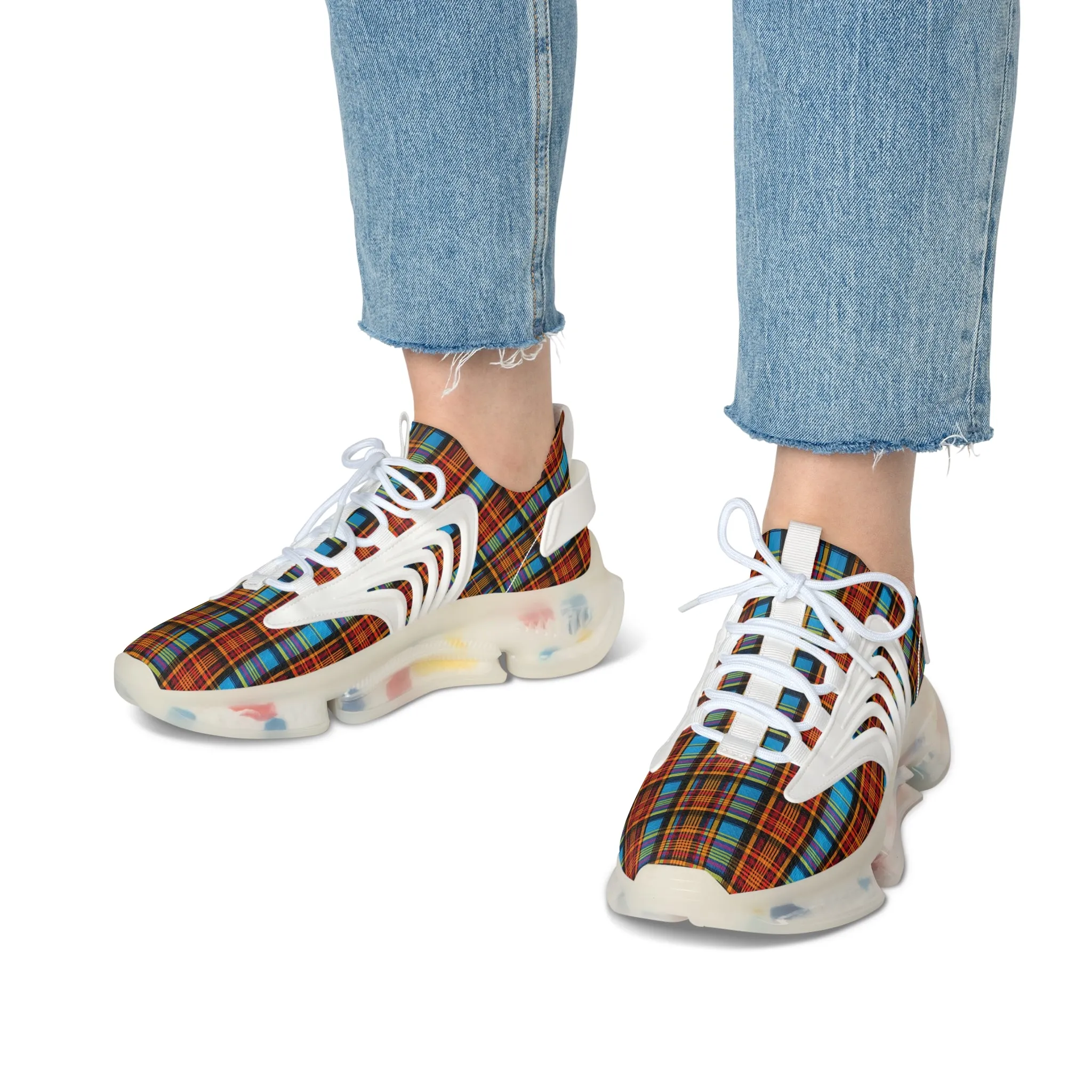 Blue-Red Checkred Women's Mesh Sneakers TRT-000011