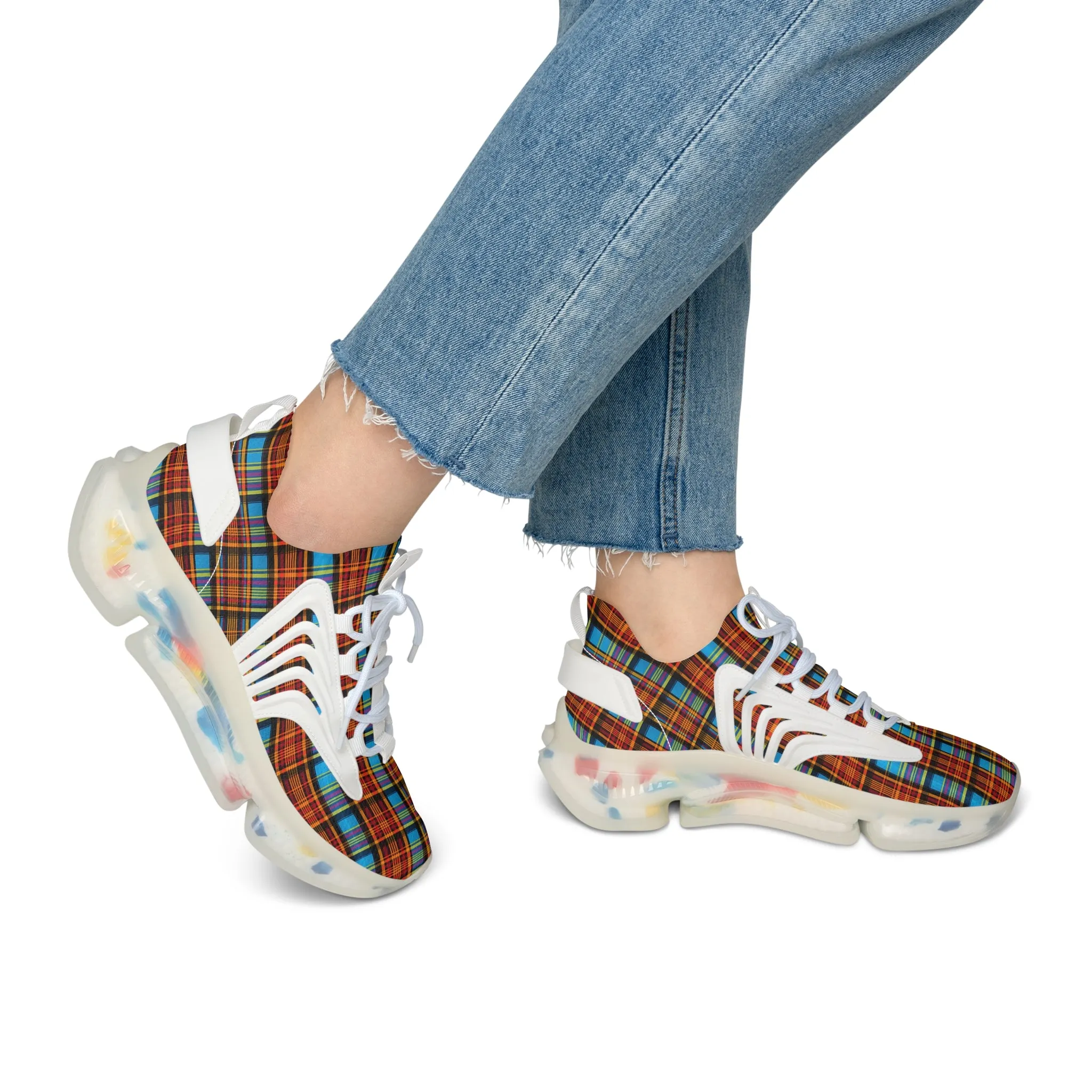 Blue-Red Checkred Women's Mesh Sneakers TRT-000011