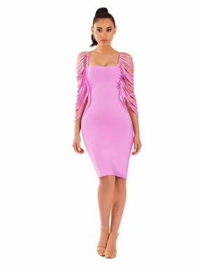 Blush Pink Sleeveless Bandage Dress with Megan Fringe