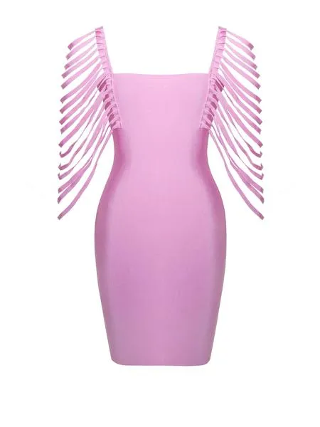 Blush Pink Sleeveless Bandage Dress with Megan Fringe