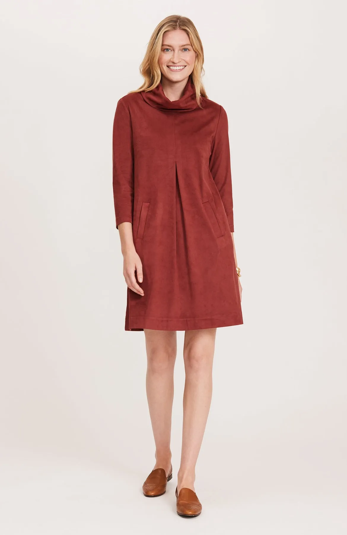 Bordeaux Faux Suede Kim Cowl Neck Dress