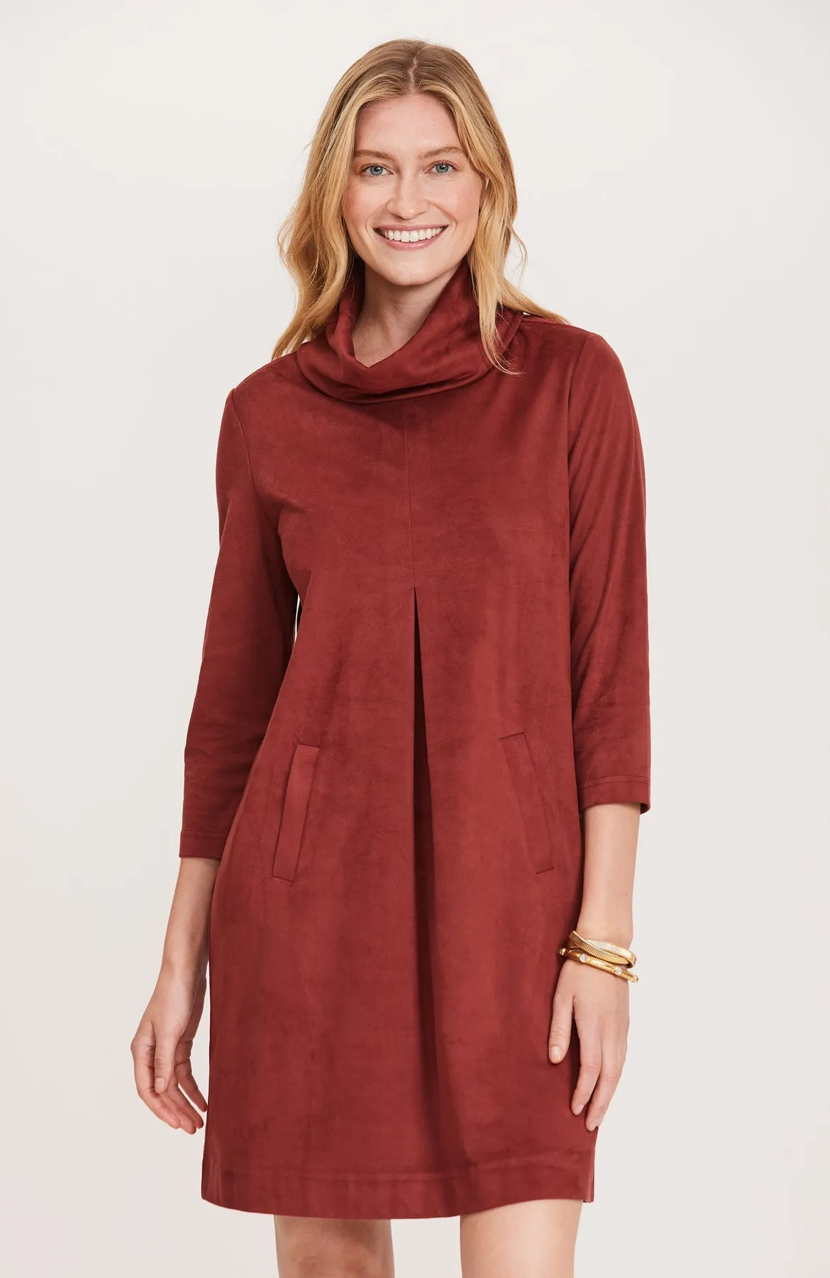 Bordeaux Faux Suede Kim Cowl Neck Dress