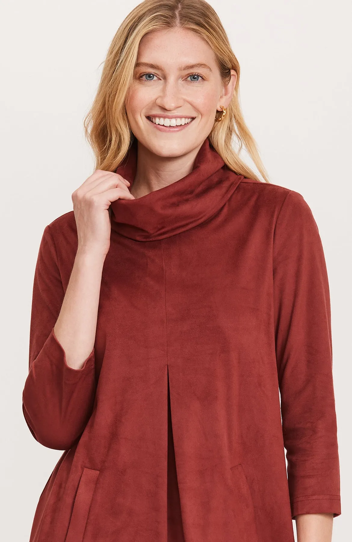 Bordeaux Faux Suede Kim Cowl Neck Dress