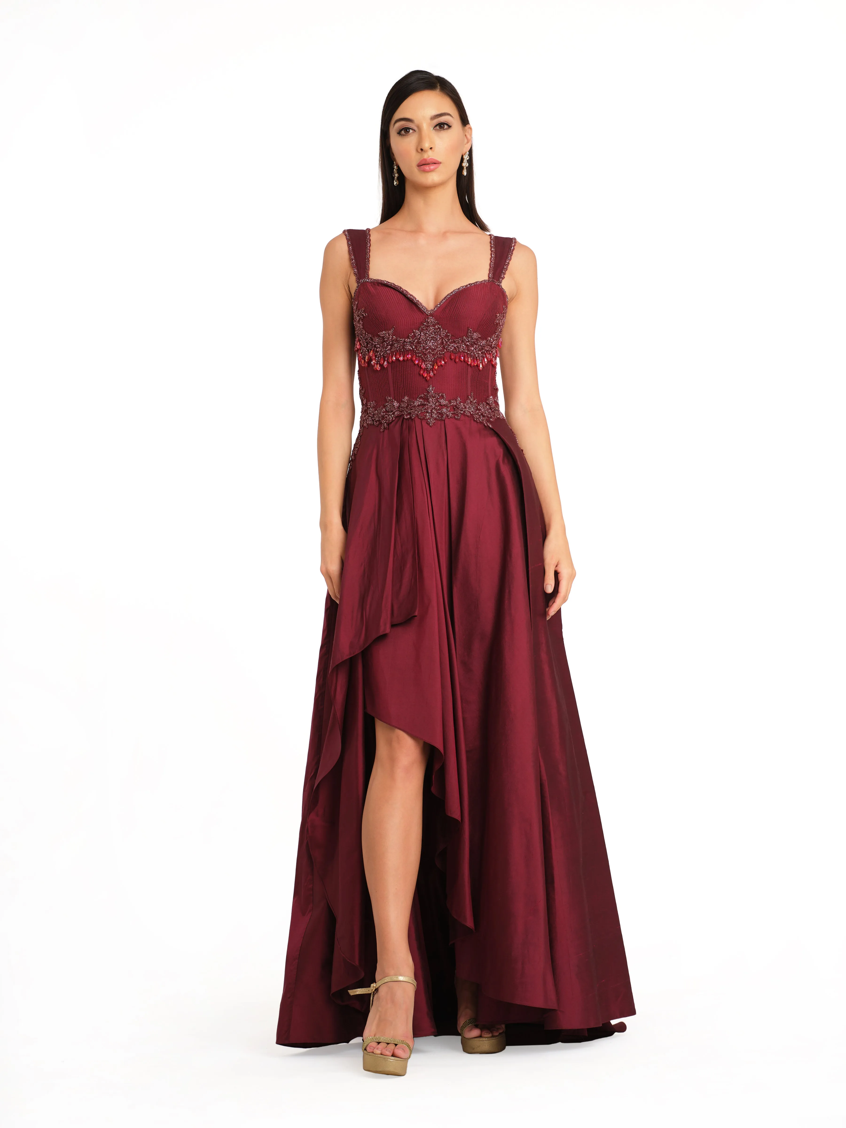 Bold Burgundy Corset Gown