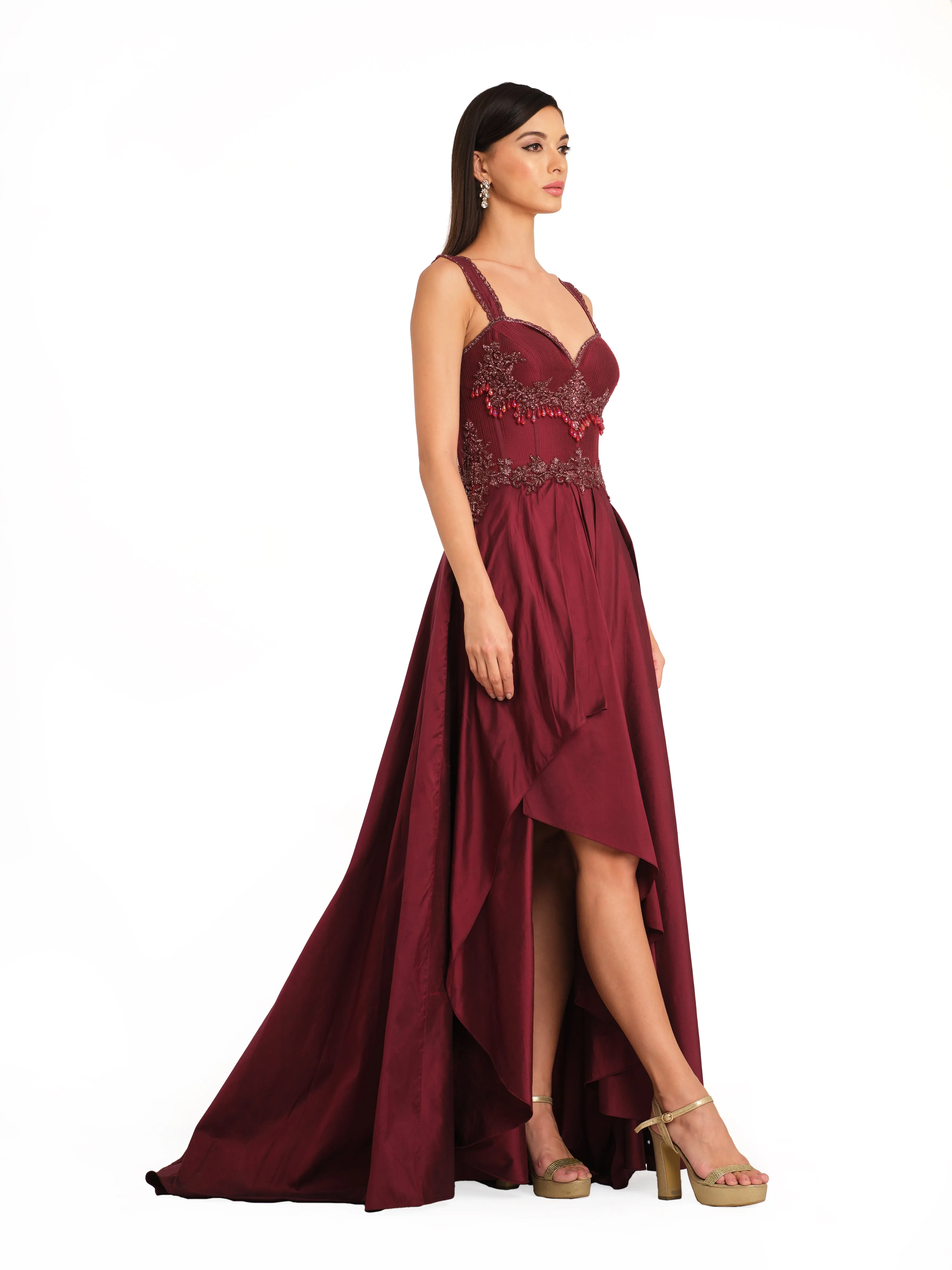 Bold Burgundy Corset Gown