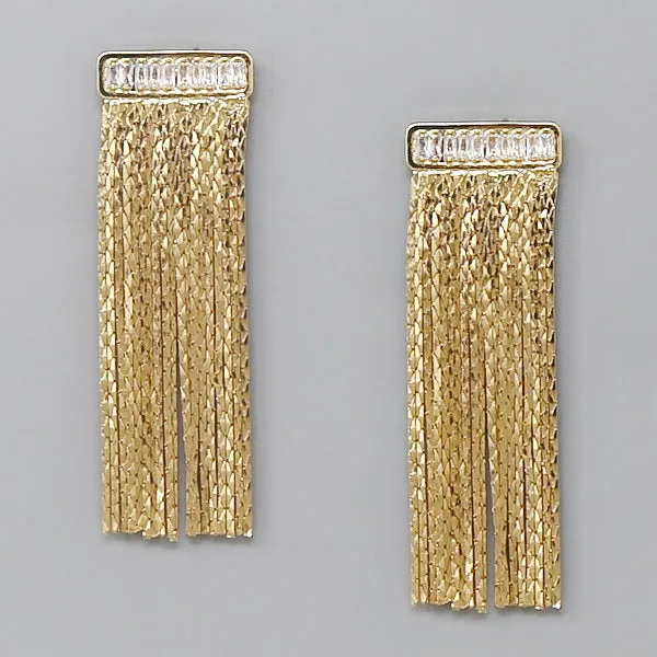 CZ Chain Fringe Earrings with Embellishments