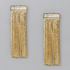 CZ Chain Fringe Earrings with Embellishments