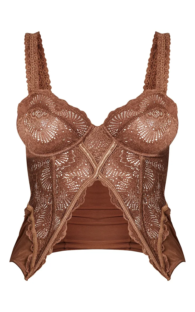 Tops - Chocolate Lace Split Hem Corset