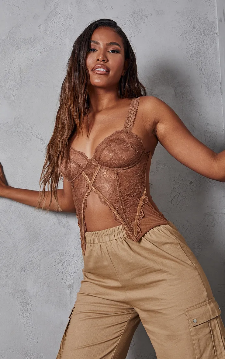 Tops - Chocolate Lace Split Hem Corset