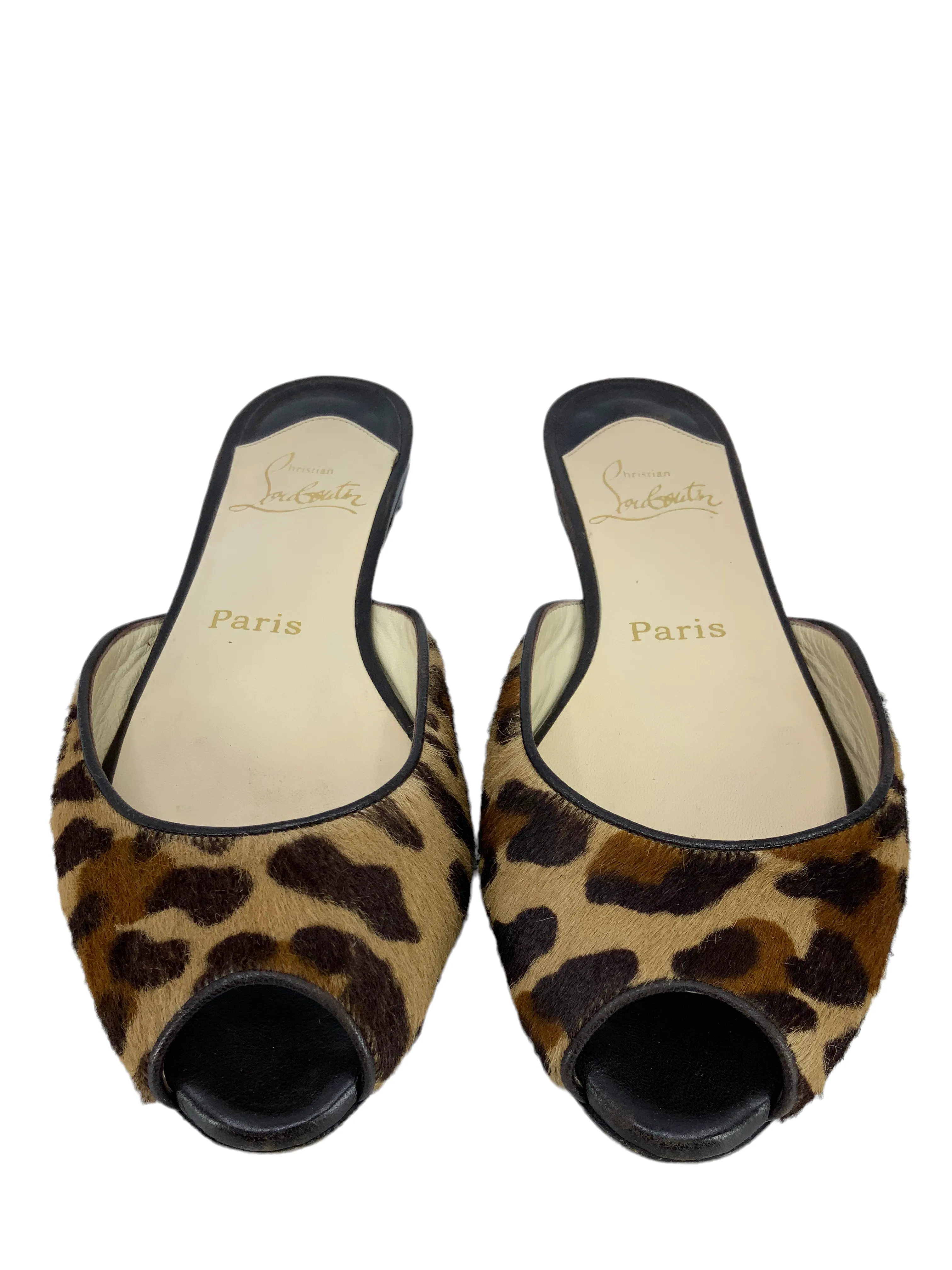 Gorgeous Leopard Pony Hair Peep Toe Flats by Christian Louboutin, Size 7.5