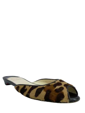 Gorgeous Leopard Pony Hair Peep Toe Flats by Christian Louboutin, Size 7.5