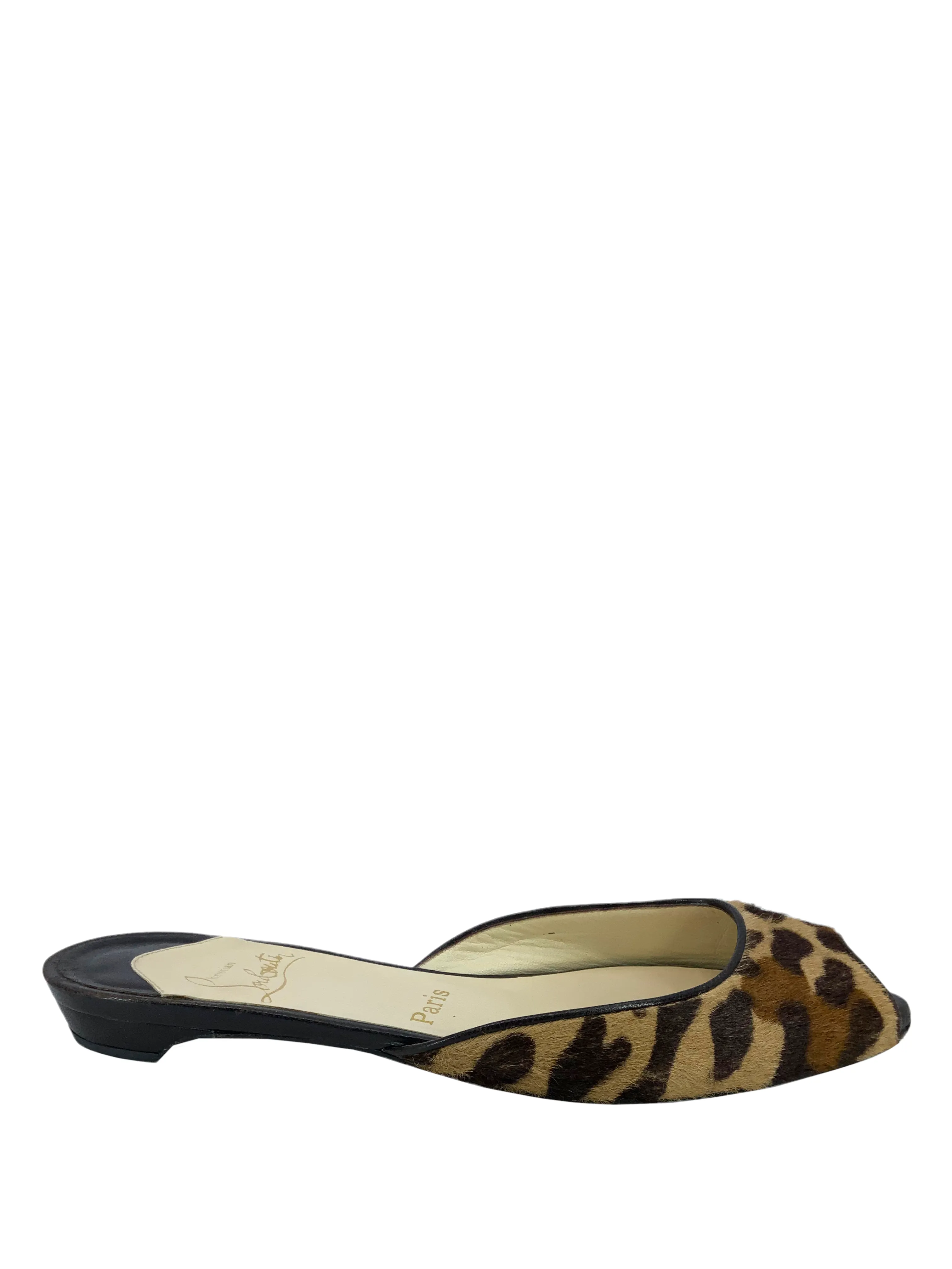 Gorgeous Leopard Pony Hair Peep Toe Flats by Christian Louboutin, Size 7.5