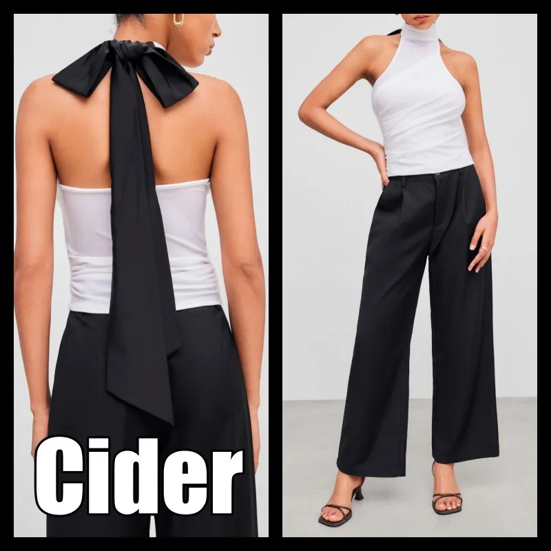 Cider Sleeveless Halter Neck Plain Tanks & Camisoles