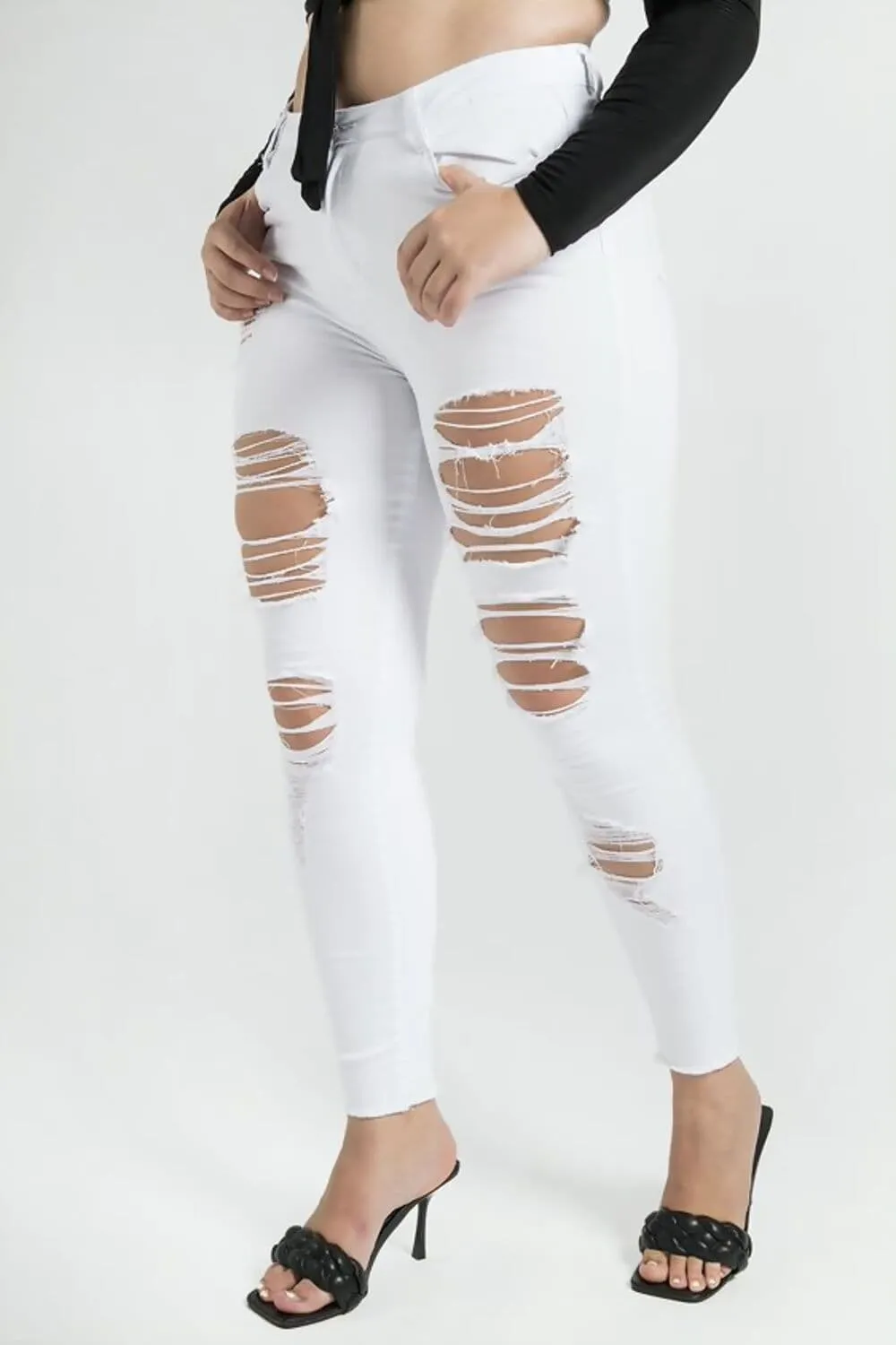 Clarissa Kisses White High Waist RIPPED Skinny Jeans