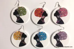 Wooden Earrings with Colored Head Wrap