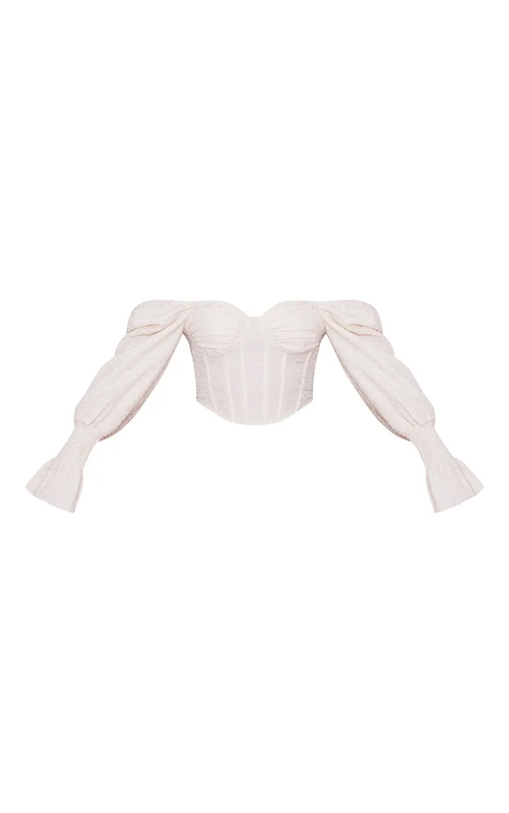 Cream Long Sleeve Lace Corset with Bust Cup