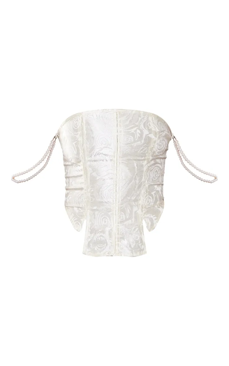 Cream Corset Tops with Textured Pearl Detail