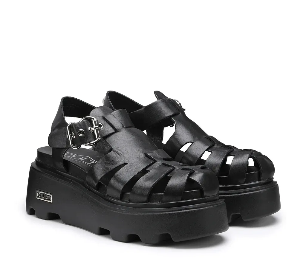 SANDALO CULT DONNA NEW ROCK 3657 Leather Black Wedge Sandal CLW365700