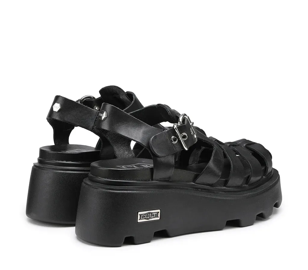 SANDALO CULT DONNA NEW ROCK 3657 Leather Black Wedge Sandal CLW365700