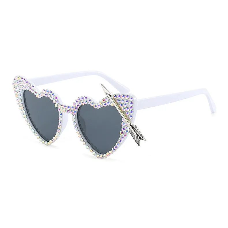 Dazzling Diamond Decor Heart-Shaped Cat Eye Sunglasses for Women