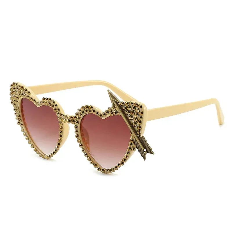 Dazzling Diamond Decor Heart-Shaped Cat Eye Sunglasses for Women