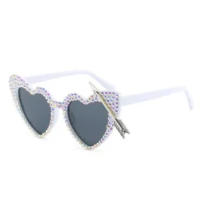 Dazzling Diamond Decor Heart-Shaped Cat Eye Sunglasses for Women