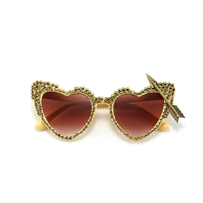 Dazzling Diamond Decor Heart-Shaped Cat Eye Sunglasses for Women