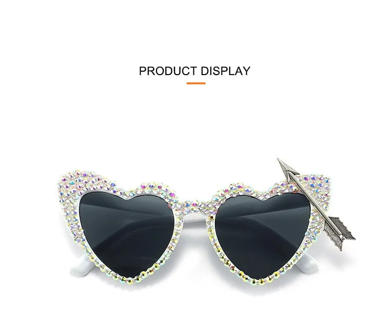 Dazzling Diamond Decor Heart-Shaped Cat Eye Sunglasses for Women