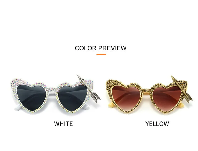 Dazzling Diamond Decor Heart-Shaped Cat Eye Sunglasses for Women