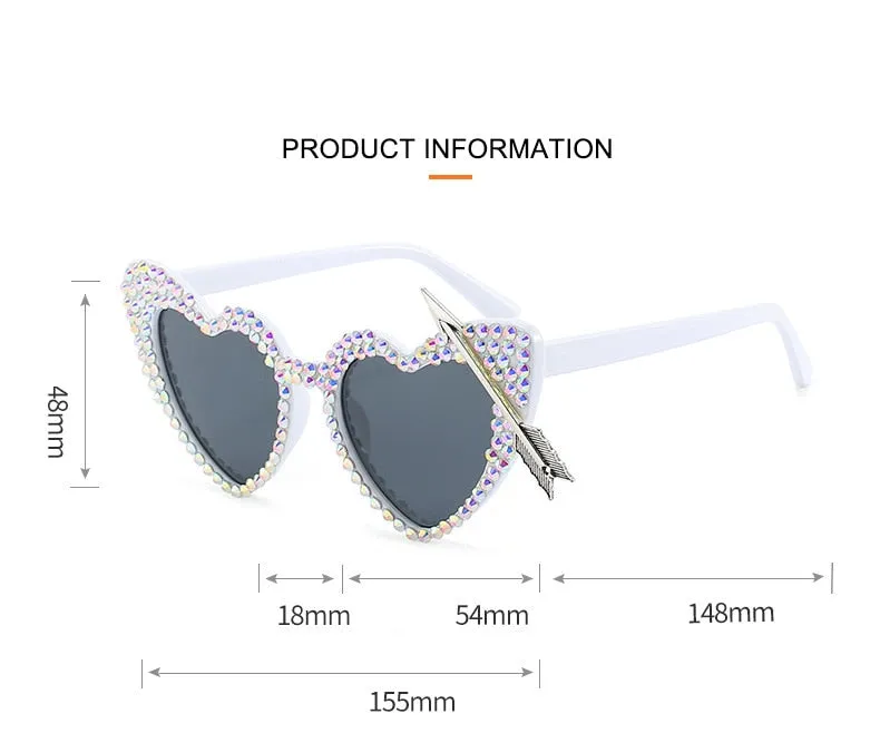 Dazzling Diamond Decor Heart-Shaped Cat Eye Sunglasses for Women