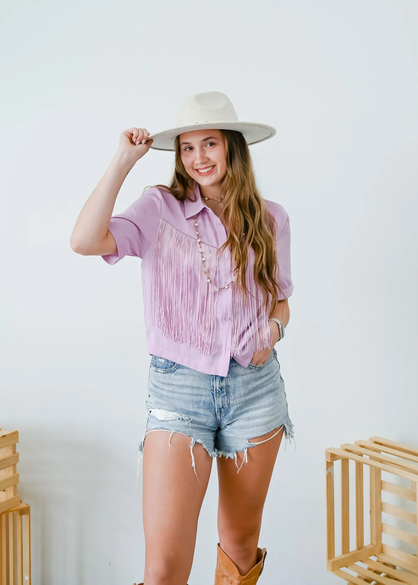 Eye-Catching Fringed Button-Up Blouse