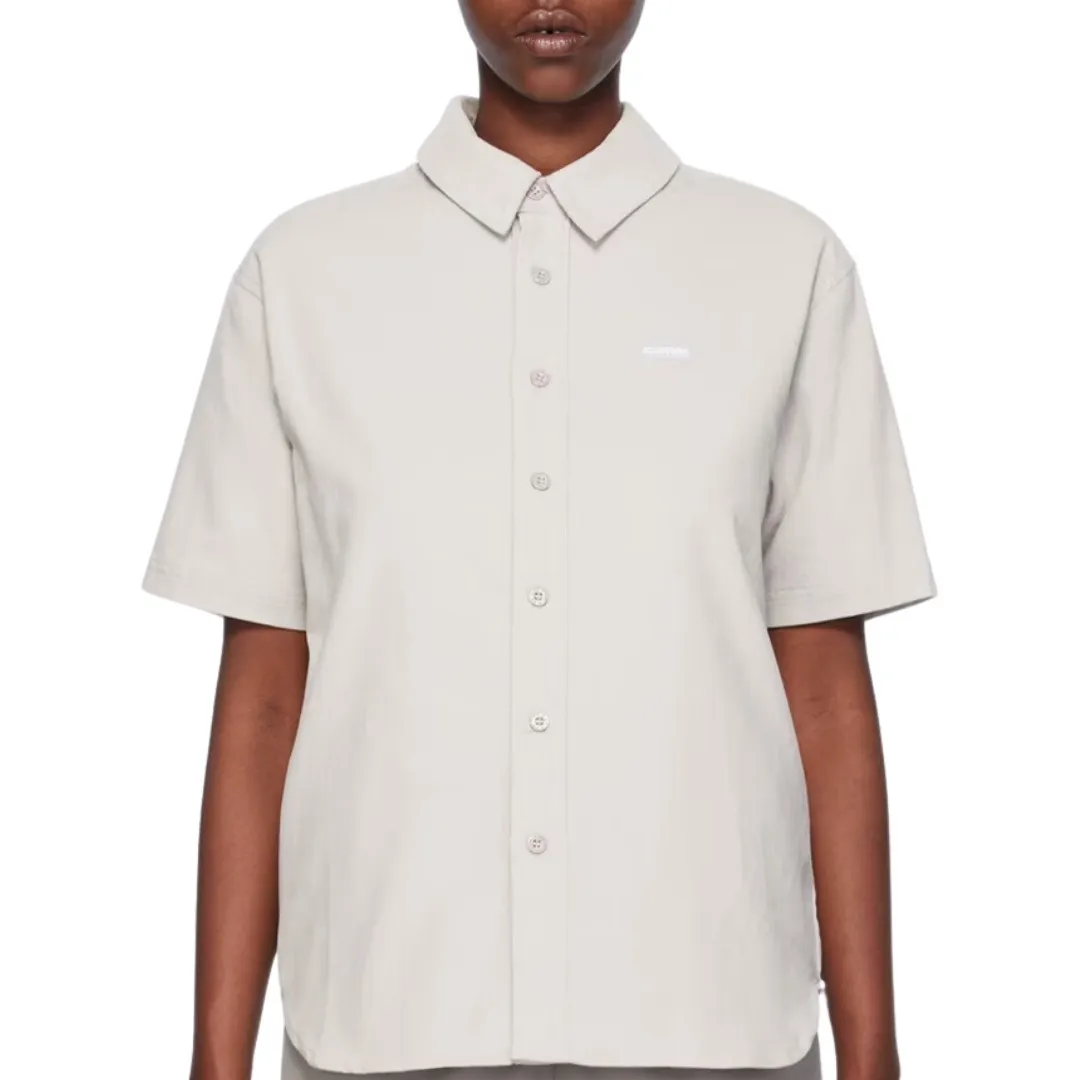 Cotton Short Sleeve Logo Top with Front Buttons