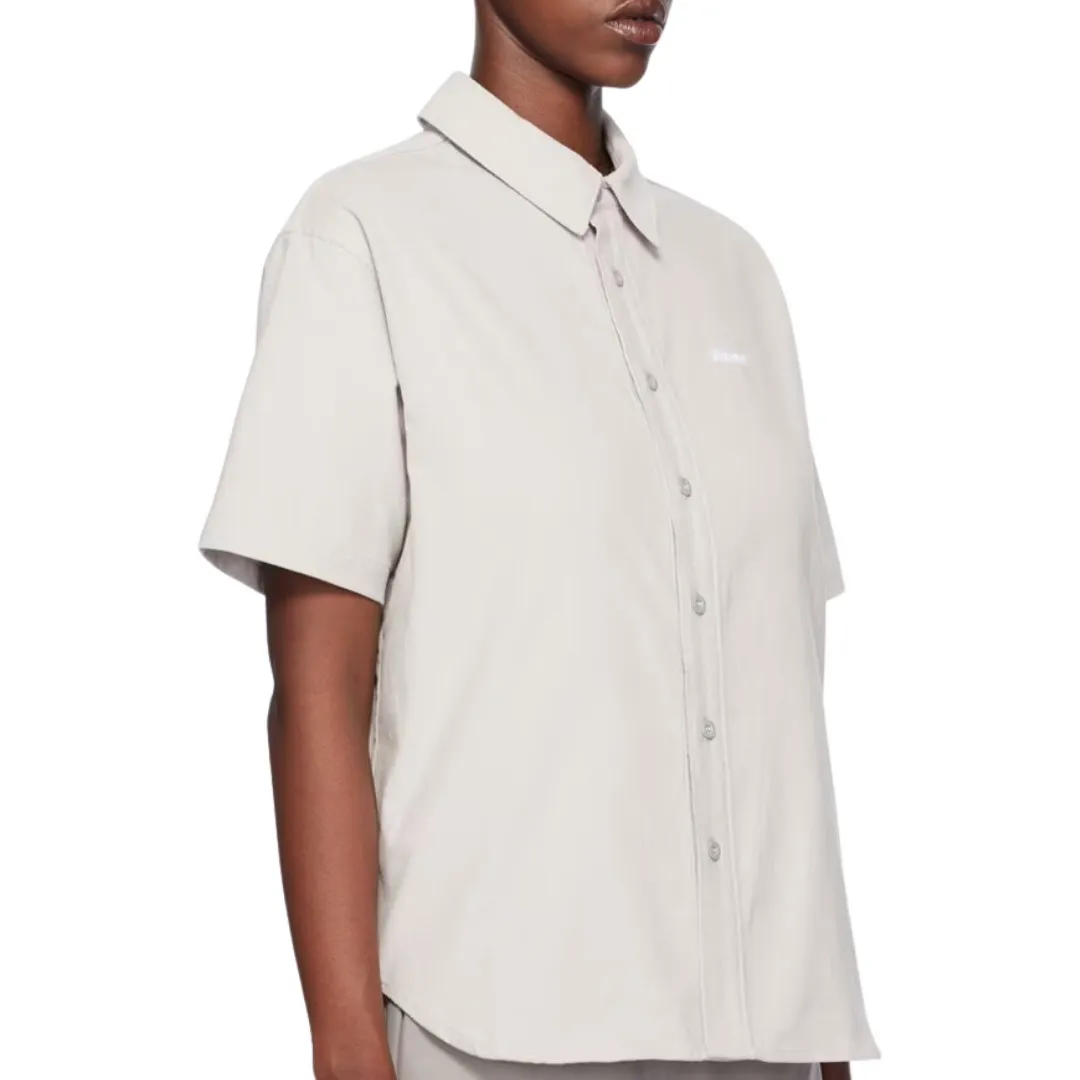 Cotton Short Sleeve Logo Top with Front Buttons