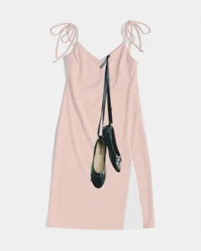 DOLLY Women's Ballet Pink Split Dress with Black Ballerinas