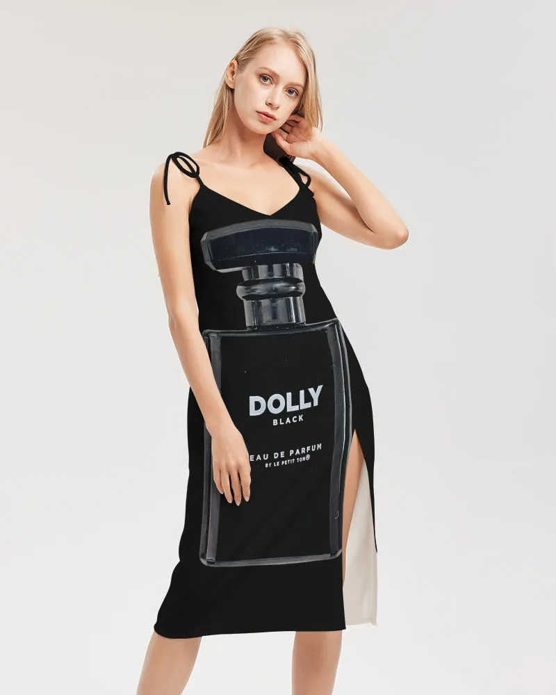 DOLLY Women's Black Split Dress with Black Perfume Bottle Design