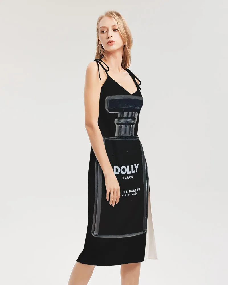 DOLLY Women's Black Split Dress with Black Perfume Bottle Design