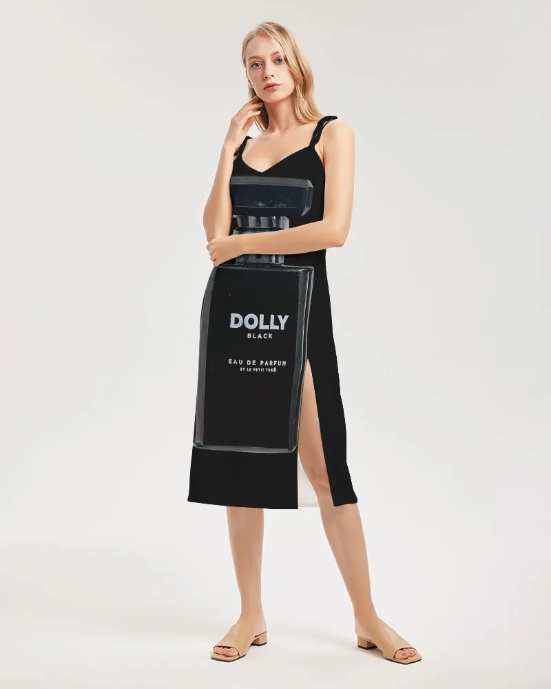 DOLLY Women's Black Split Dress with Black Perfume Bottle Design