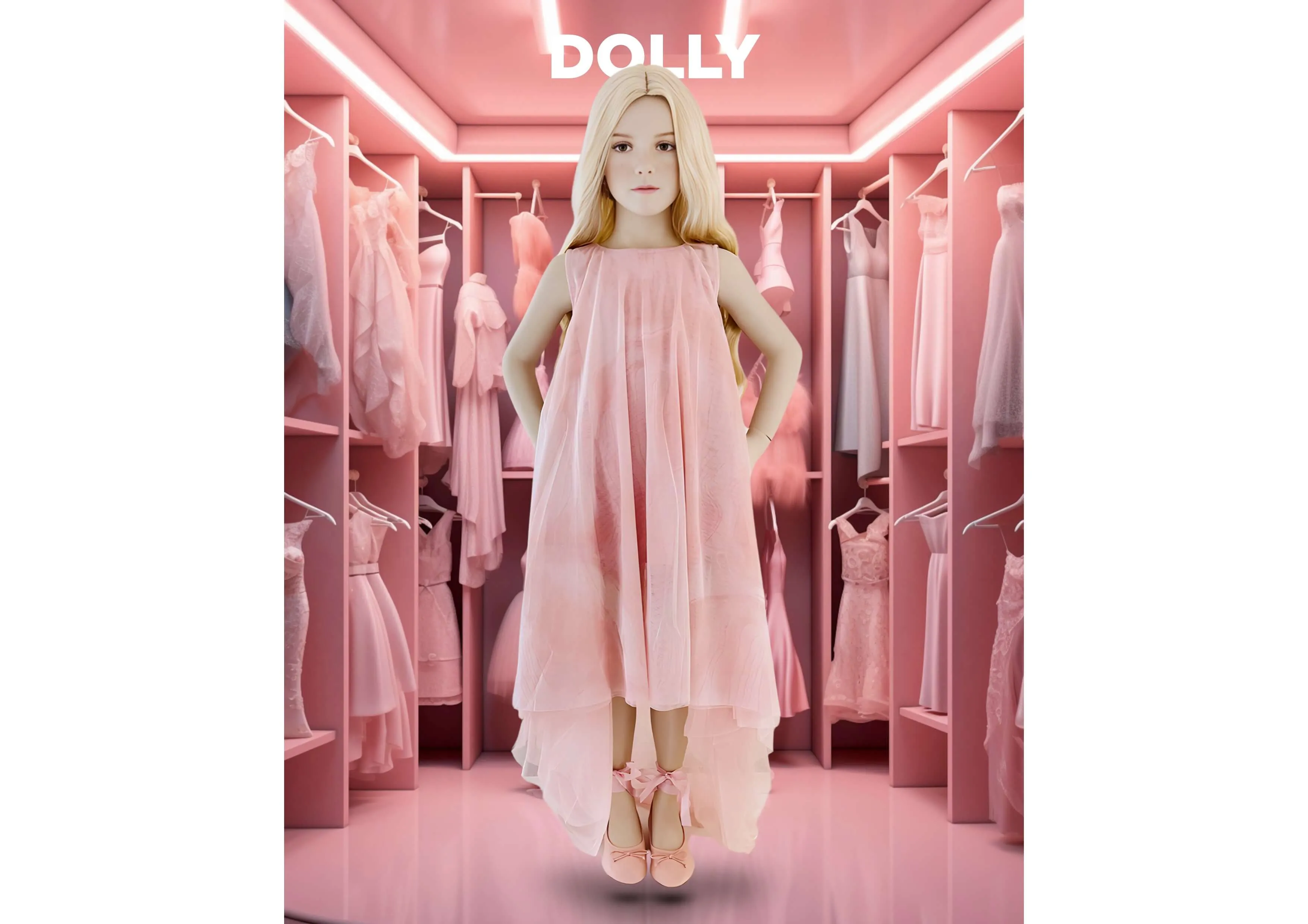 DOLLY Dreamy Pink Clouds Tulle Dress with Train