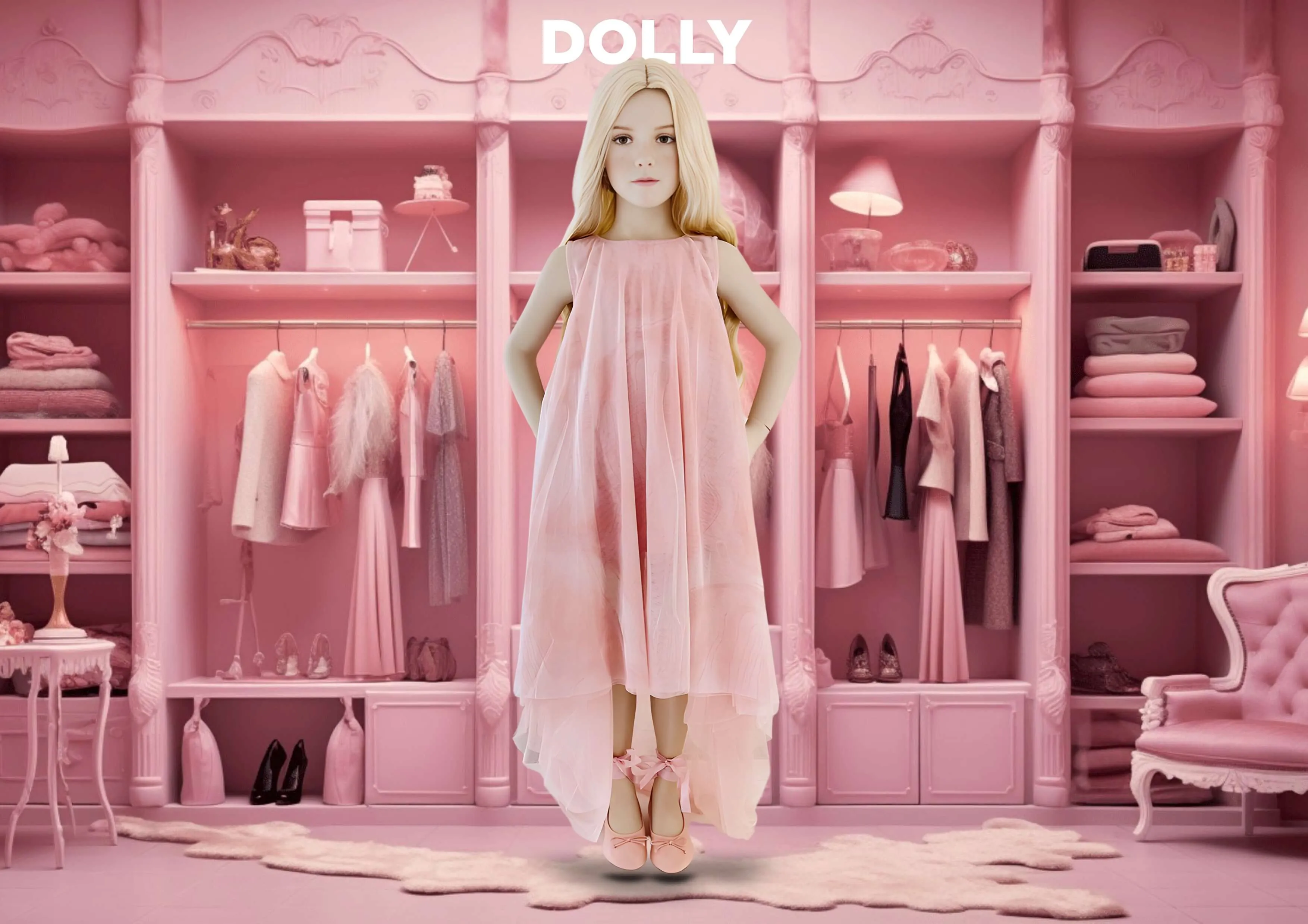 DOLLY Dreamy Pink Clouds Tulle Dress with Train